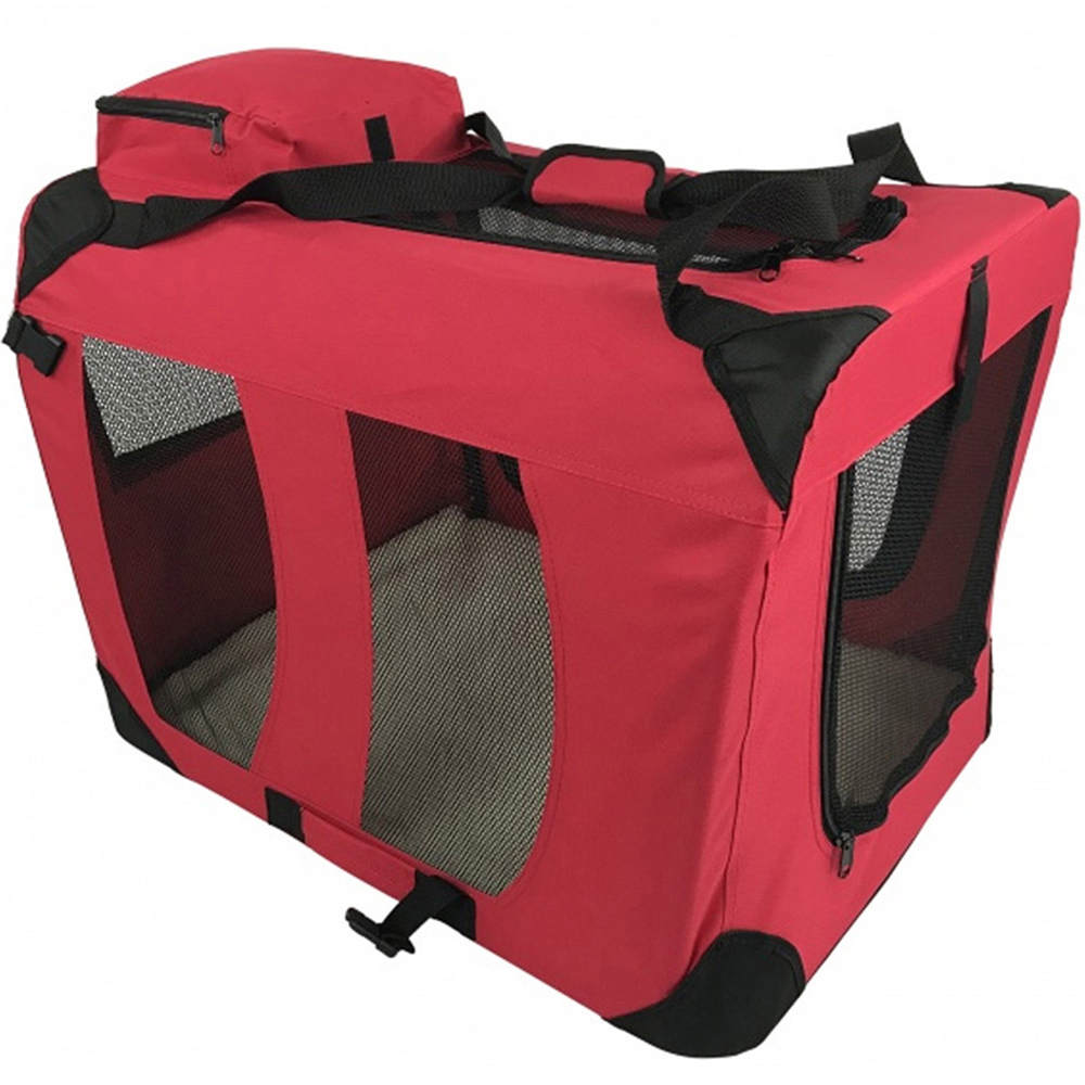 Folding Soft Crate Fabric Pet Carrier - Red - Medium Image 4