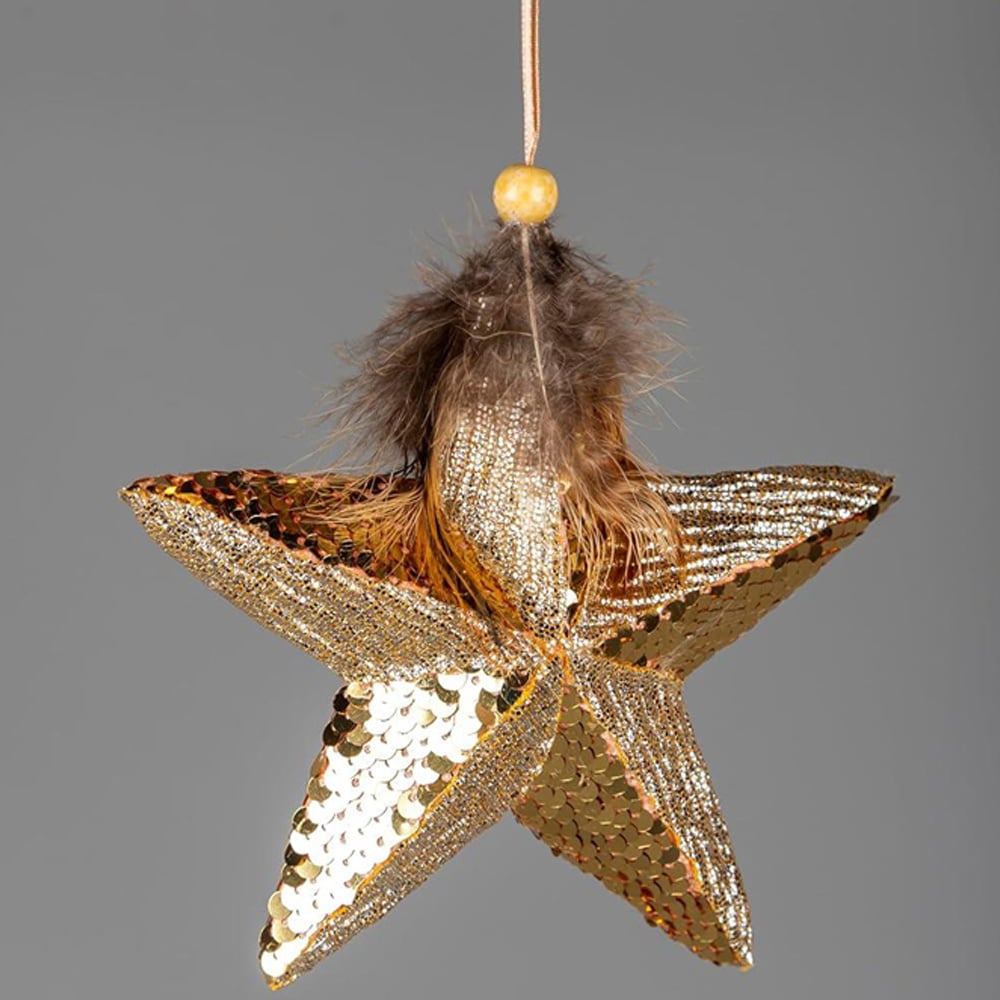 Shatchi Gold Star Hanging Christmas Decoration 15cm Image 2