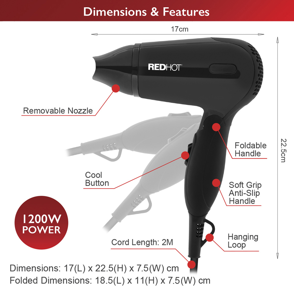 Red Hot Black Compact Hair Dryer Image 8