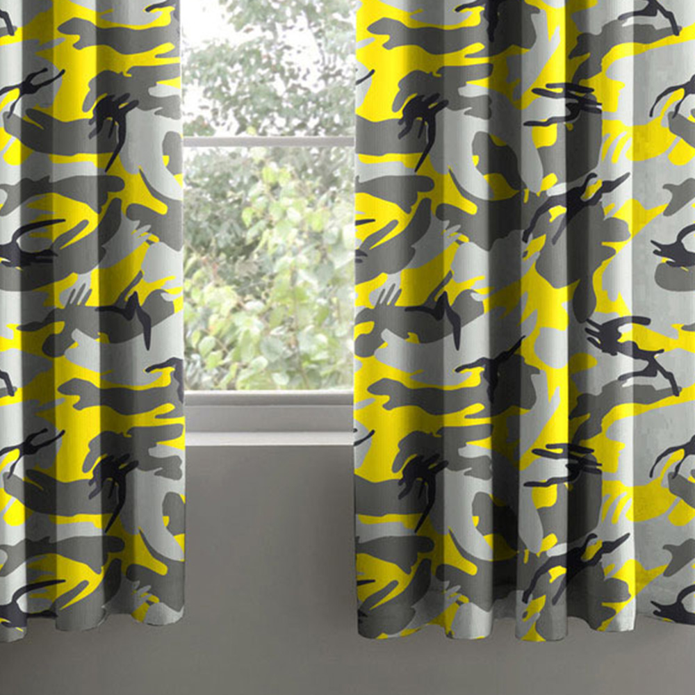 Velosso Yellow Camouflage Pencil Pleat Curtains 168 x 183cm Image 3
