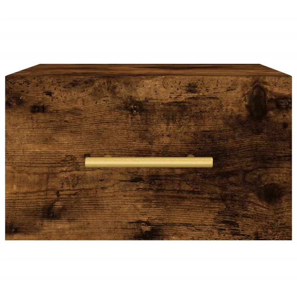 vidaXL Single Drawer Smoked Oak Wall Mounted Bedside Cabinet with Gold Handle Image 4