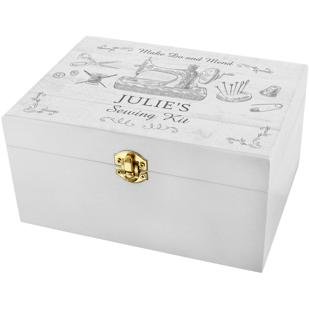 Personalised Memento Personalised Sewing Kit White Wooden Keepsake Box Image 1