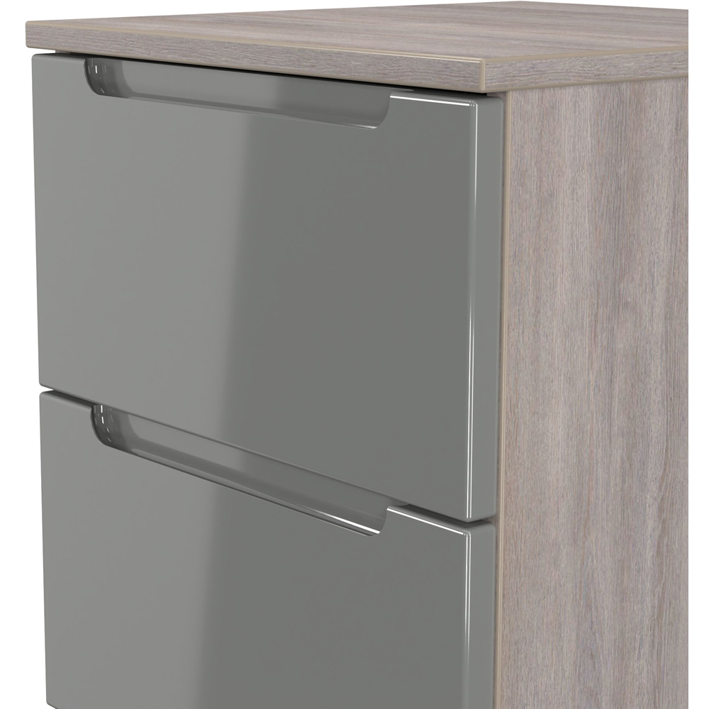 Crowndale Milan 3 Drawer Grey Gloss and Grey Oak Bedside Cabinet Ready Assembled Image 5