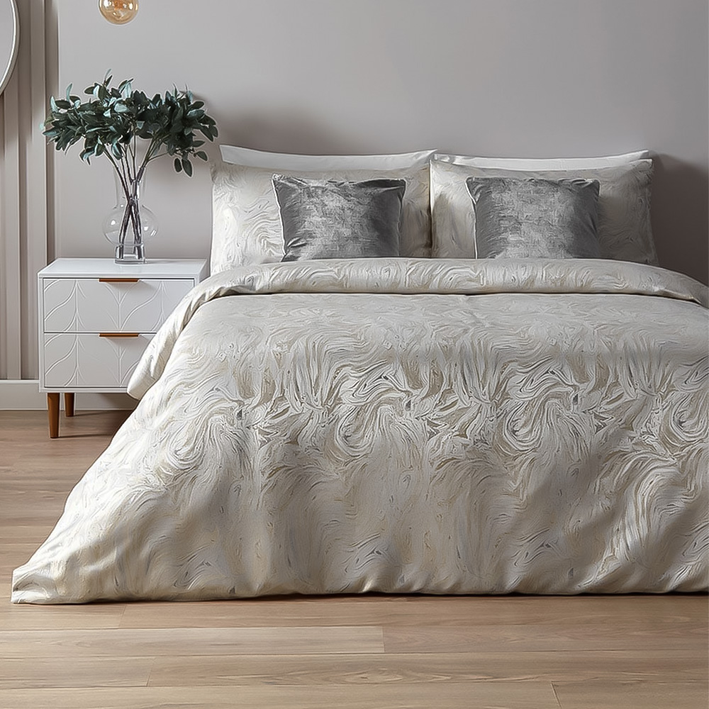 Paoletti Super King Oyster Marble Jacquard Duvet Set Image 1