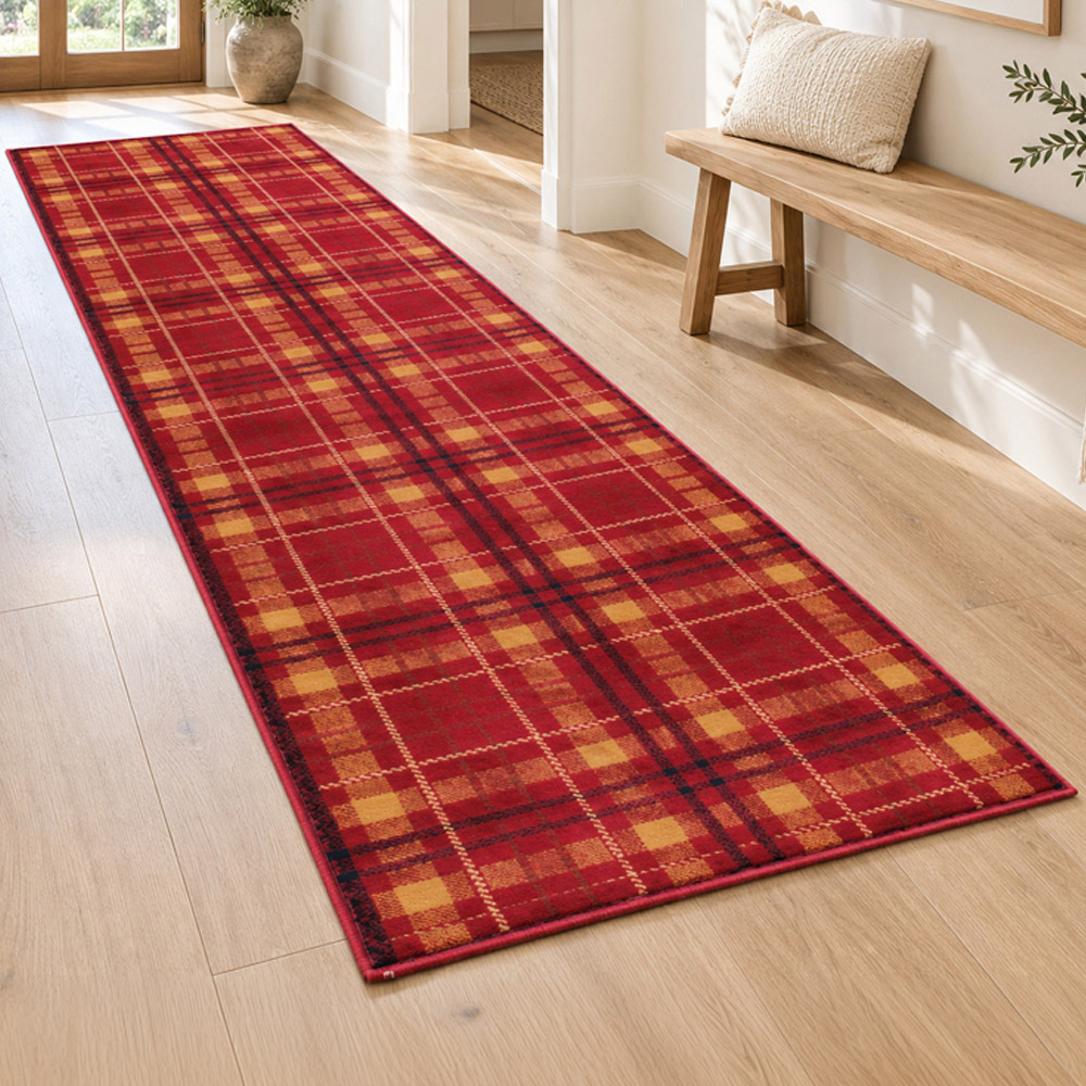 Portland Urco Red Tartan Check Runner Rug 80 x 300cm Image 1