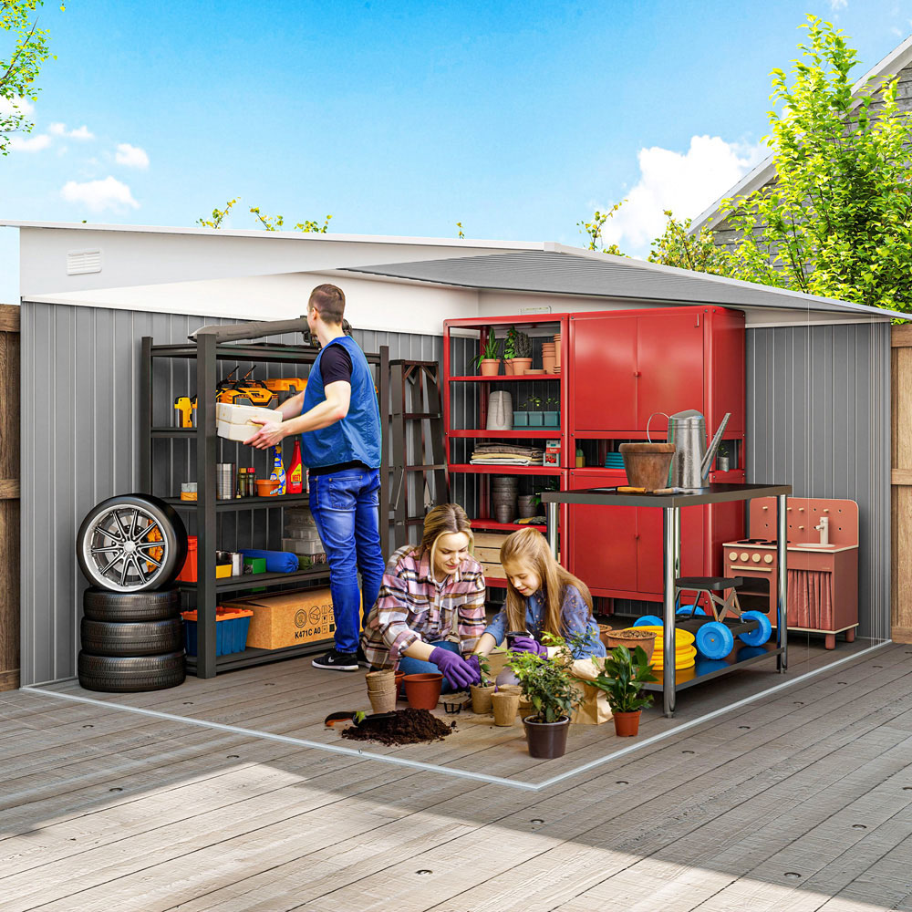 Outsunny 11 x 9ft Green Metal Pent Garden Shed Image 3