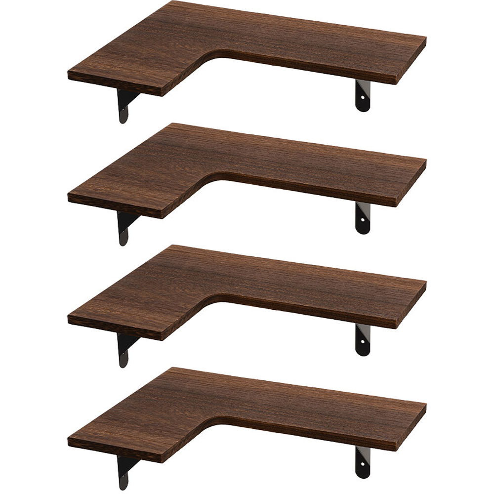 Living and Home 4 Piece Brown L-Shaped Wall-Mounted Shelf Image 2