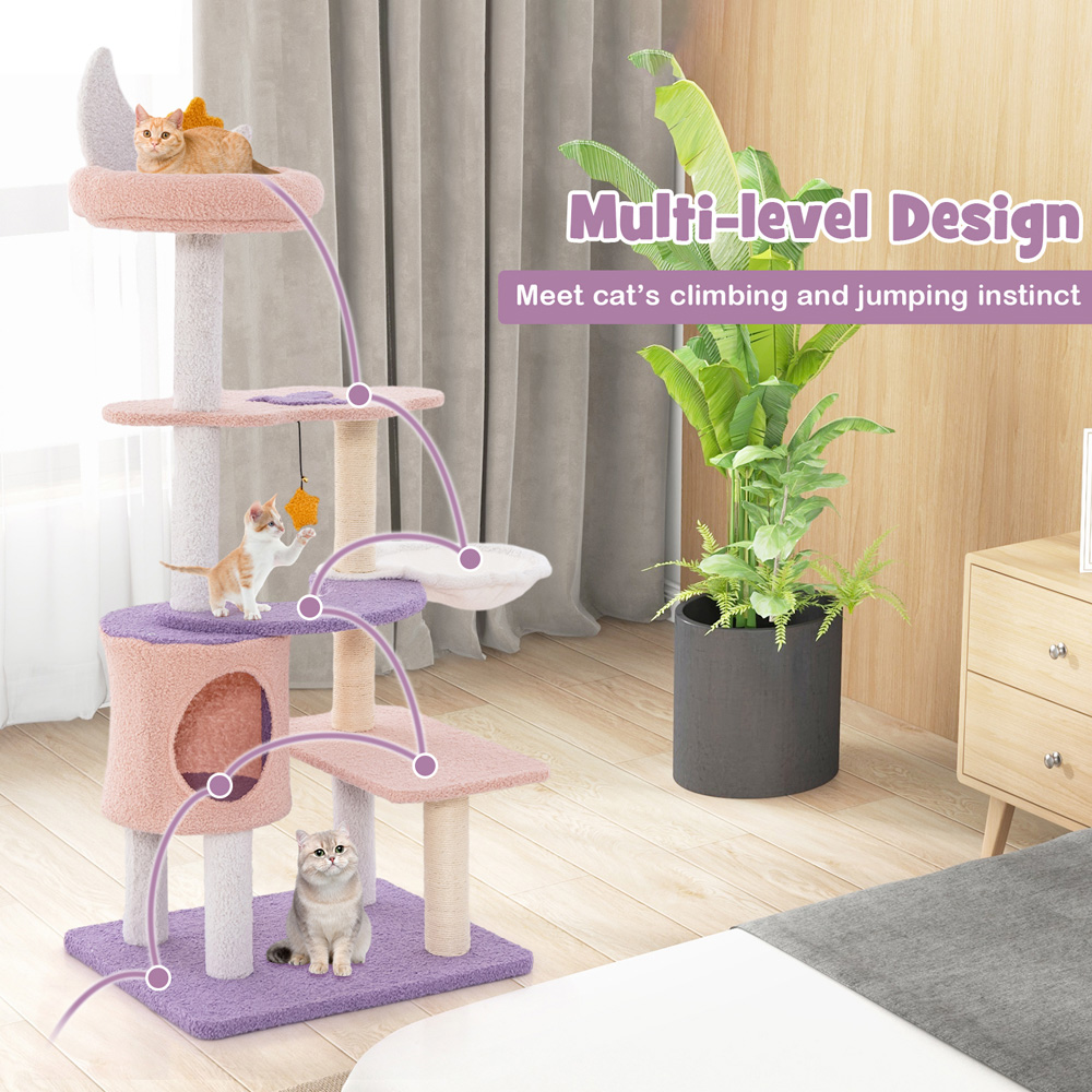 Costway Purple Multi Level Cat Tree with Sisal Covered Scratching Posts Image 3