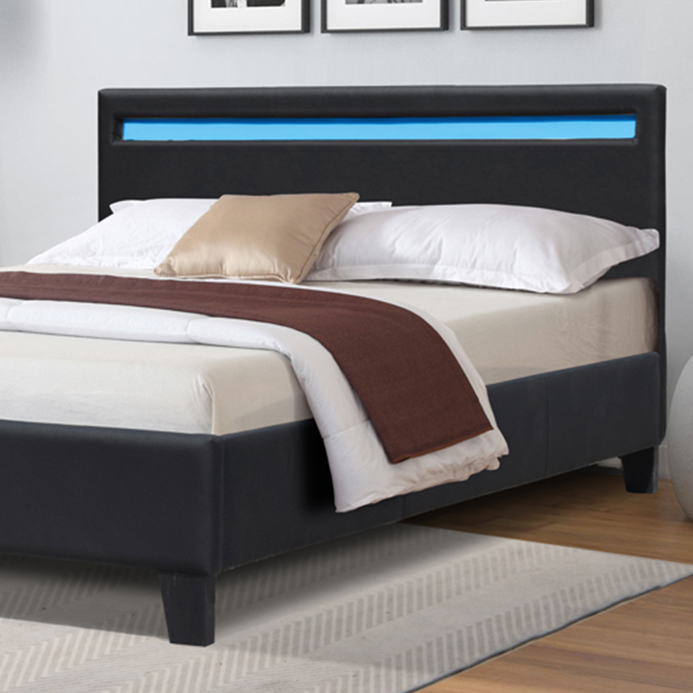 Comfy Living Single Black Faux Leather Bed Frame with LED Strip Image 2