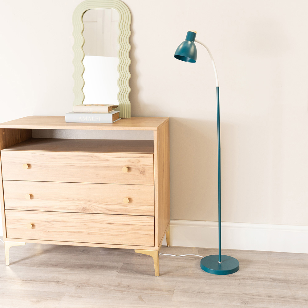 ValueLights Woody Teal Metal Dome Shade Wooden LED Floor Lamp Image 3