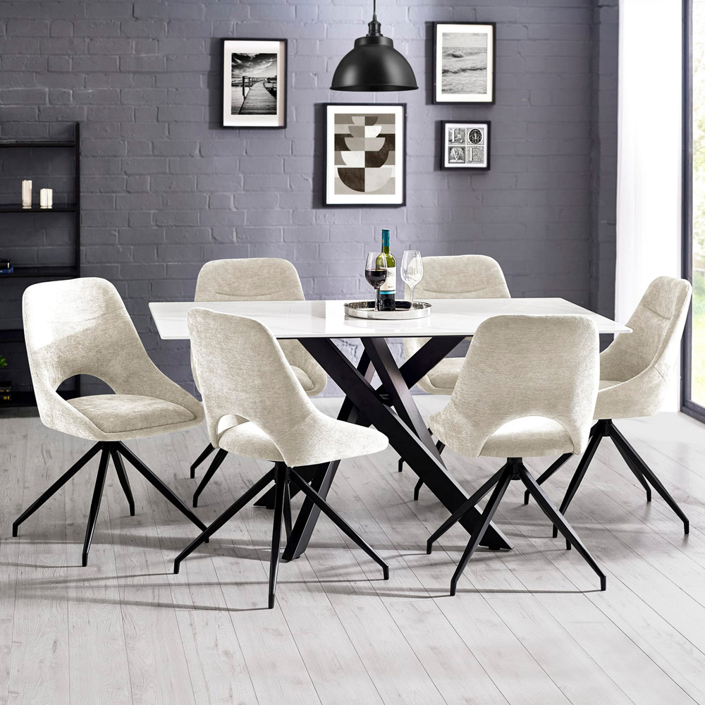 Julian Bowen Jonah Set of 2 Cream Chenille Upholstered Swivel Dining Chair Image 8