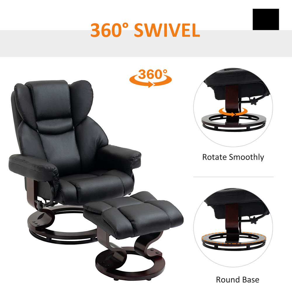 Portland Black PU Leather Manual Recliner Chair with Footstool Image 6