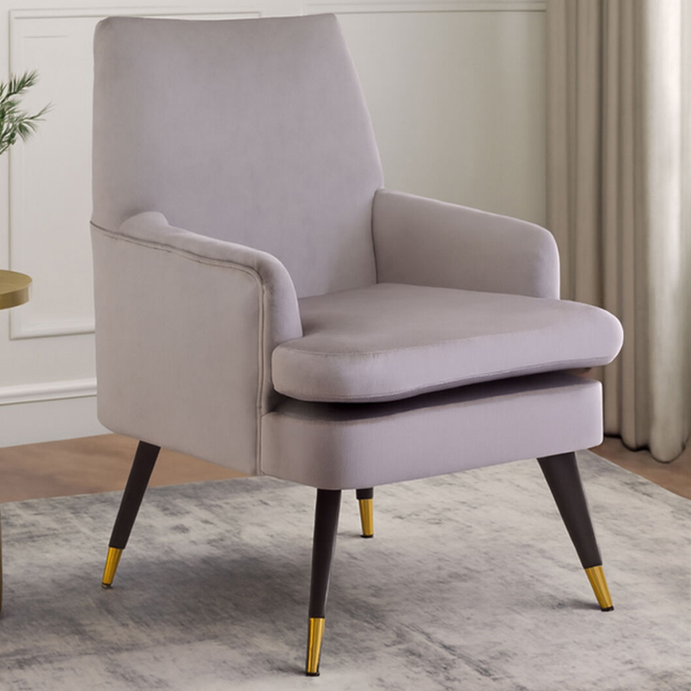 Premier Housewares Loretta Mink Velvet Accent Chair with Black Wooden legs Image 1
