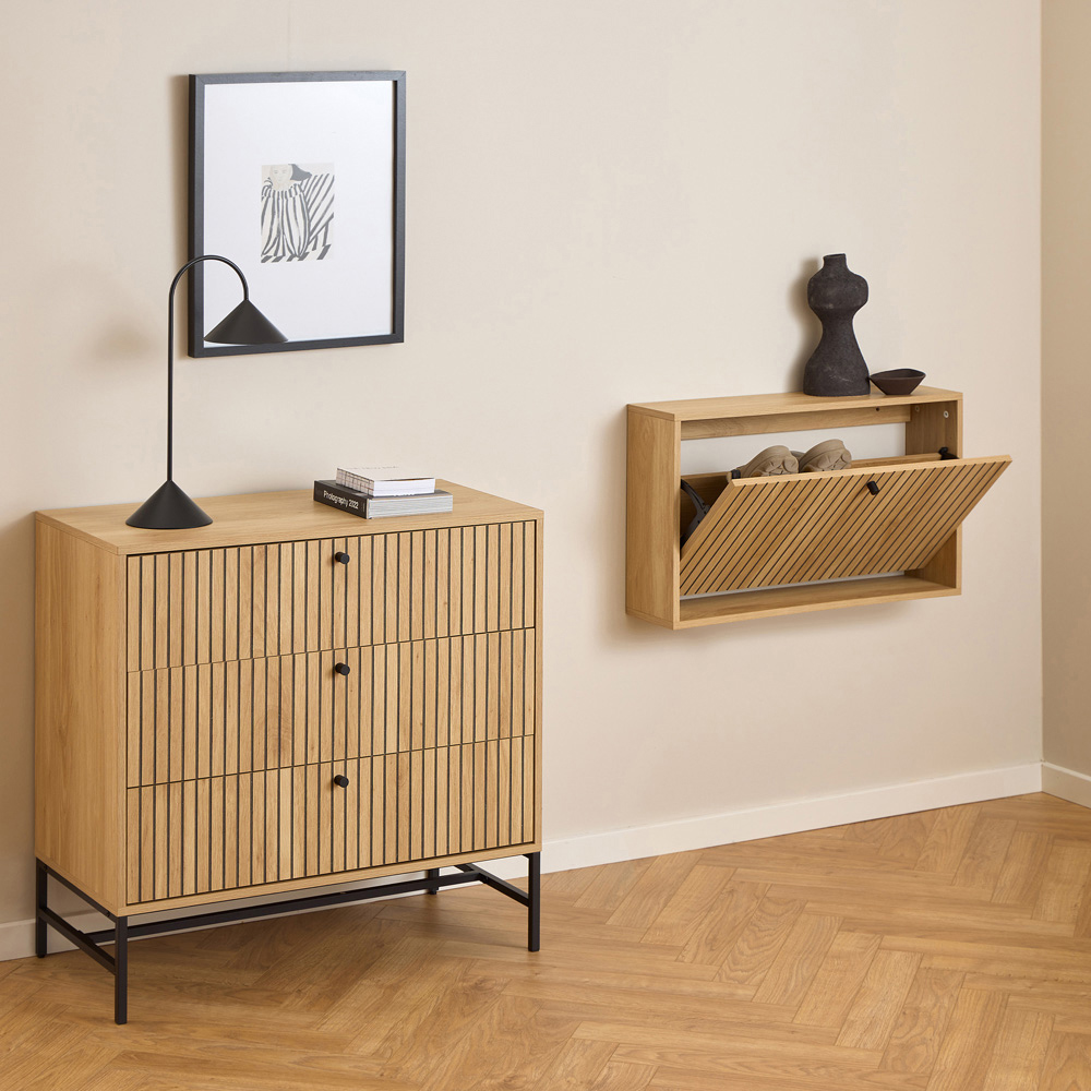 Florence Albany Single Flip Down Door Oak Shoe Cabinet Image 9