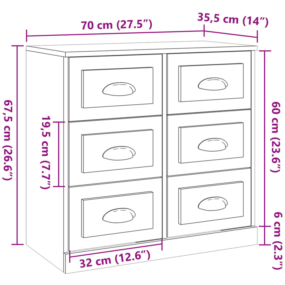 vidaXL 6 Drawer Brown Oak Sideboard Image 9