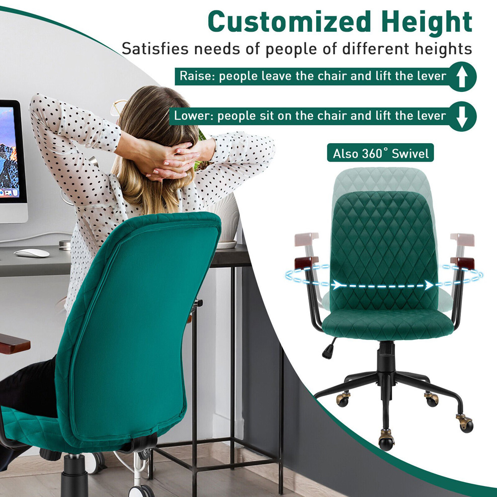 Costway Green Velvet Adjustable Rocking Office Chair Image 5
