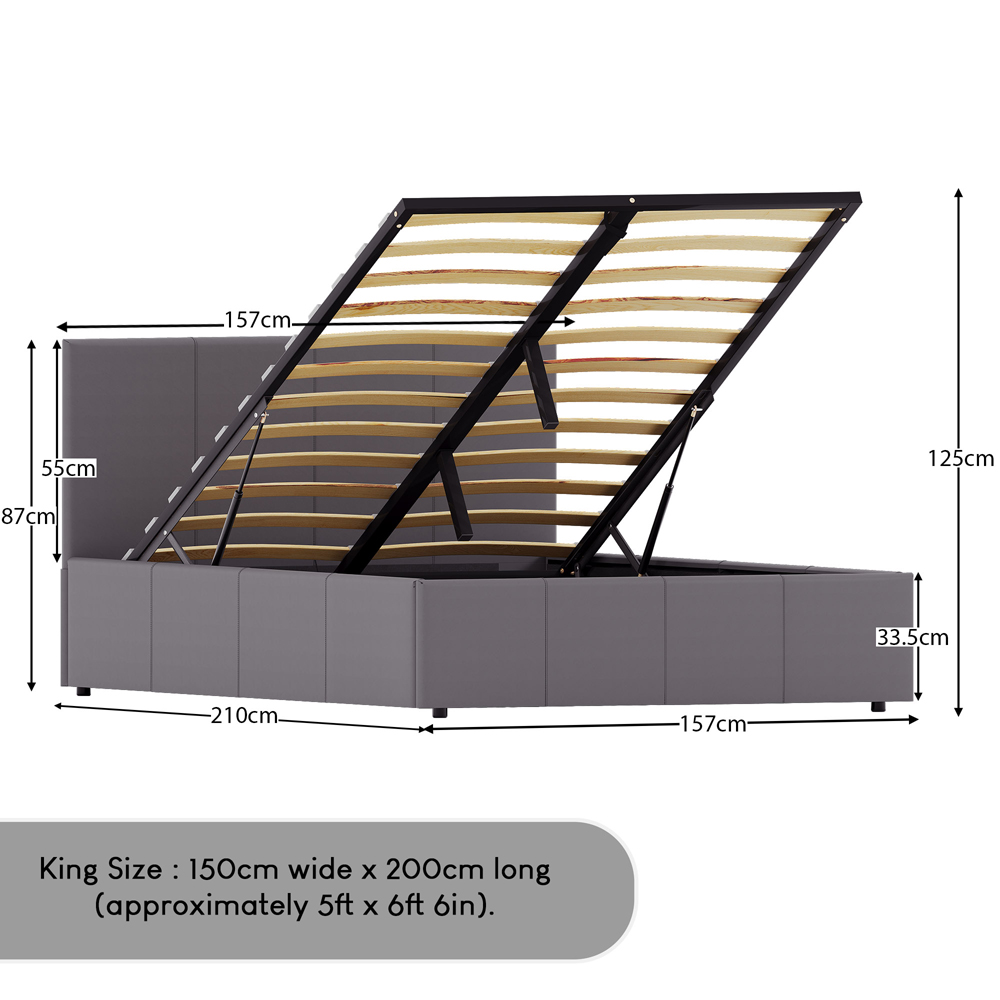 Vida Designs Lisbon King Size Grey Ottoman Faux Leather Bed Frame Image 8