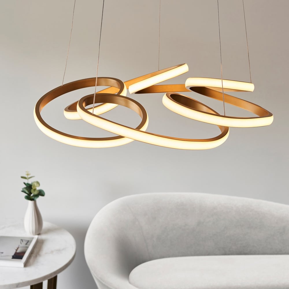 Merano Forli Satin Gold Paint and White Pendant Ceiling Lamp Image 2