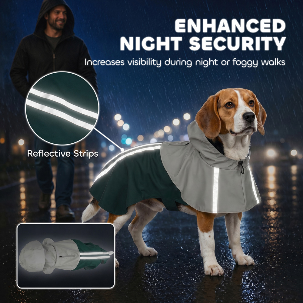 PawHut Green Dog Raincoat with Hood Medium Image 6