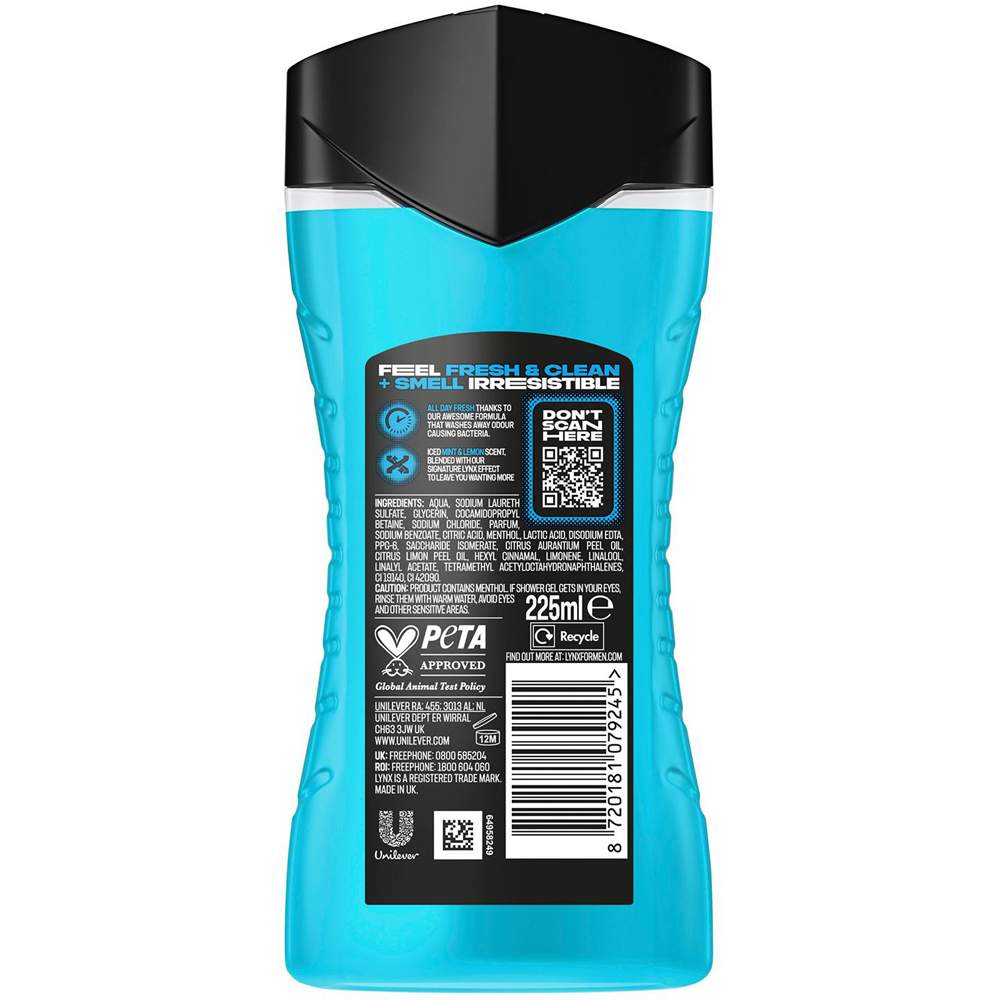 Lynx Ice Chill Iced Mint and Lemon 12H Refreshing Fragrance Shower Gel 225ml 3 Pack Image 8