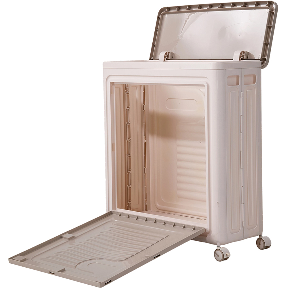 Living and Home 70L Cream Foldable Storage Box with Wheels and Lid Image 3
