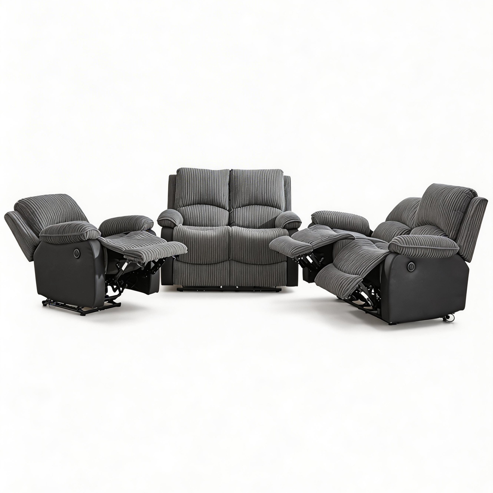 Furniture One 5 Seater Grey Sectional Corduroy Electric Recliner Sofa Image 2