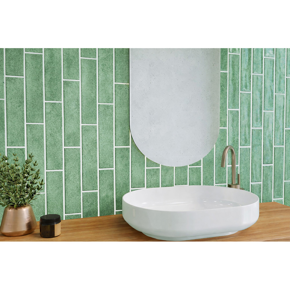 Top Ceramics Green Gloss Flat Bumpy Metro Ceramic Wall Tile 300 x 75mm Image 5