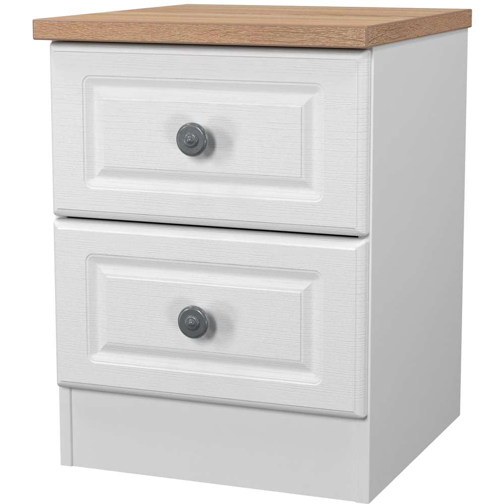 Crowndale Norfolk 2 Drawer White Ash and Bardolino Oak Compact Bedside Cabinet Ready Assembled Image 3