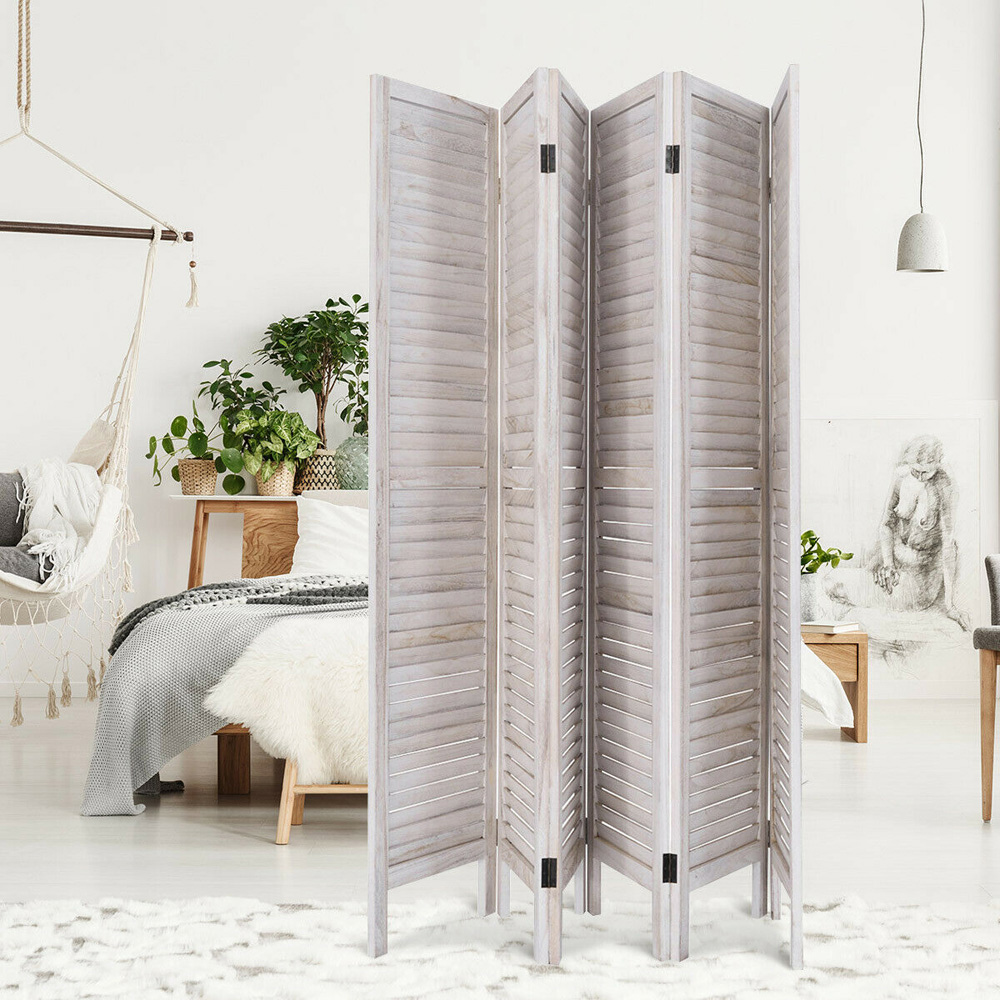 Costway 6 Panel White Wooden Hinged Folding Room Divider Image 6