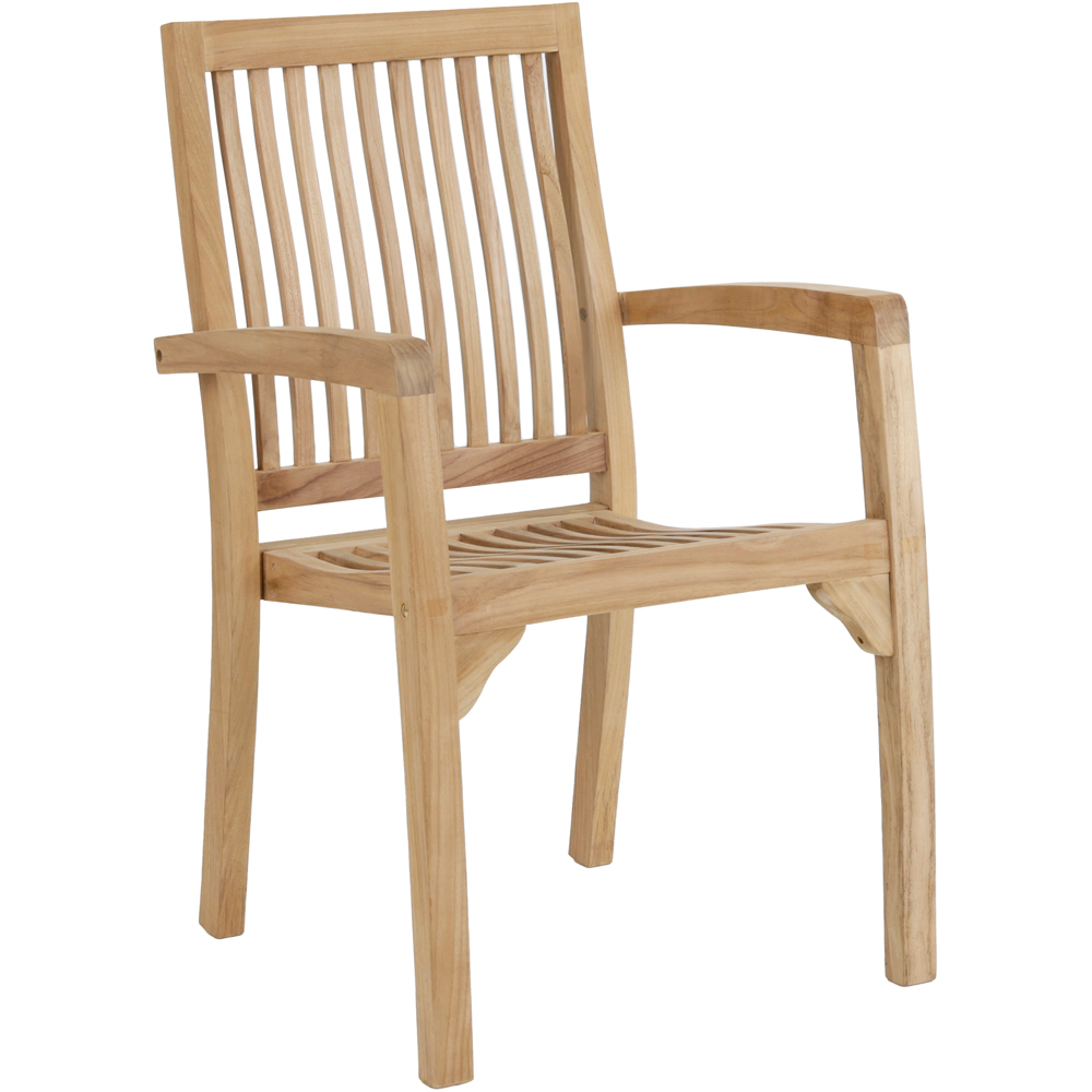 Charles Bentley Set of 2 Teak Wood Slatted Stacking Garden Dining Chair Image 4