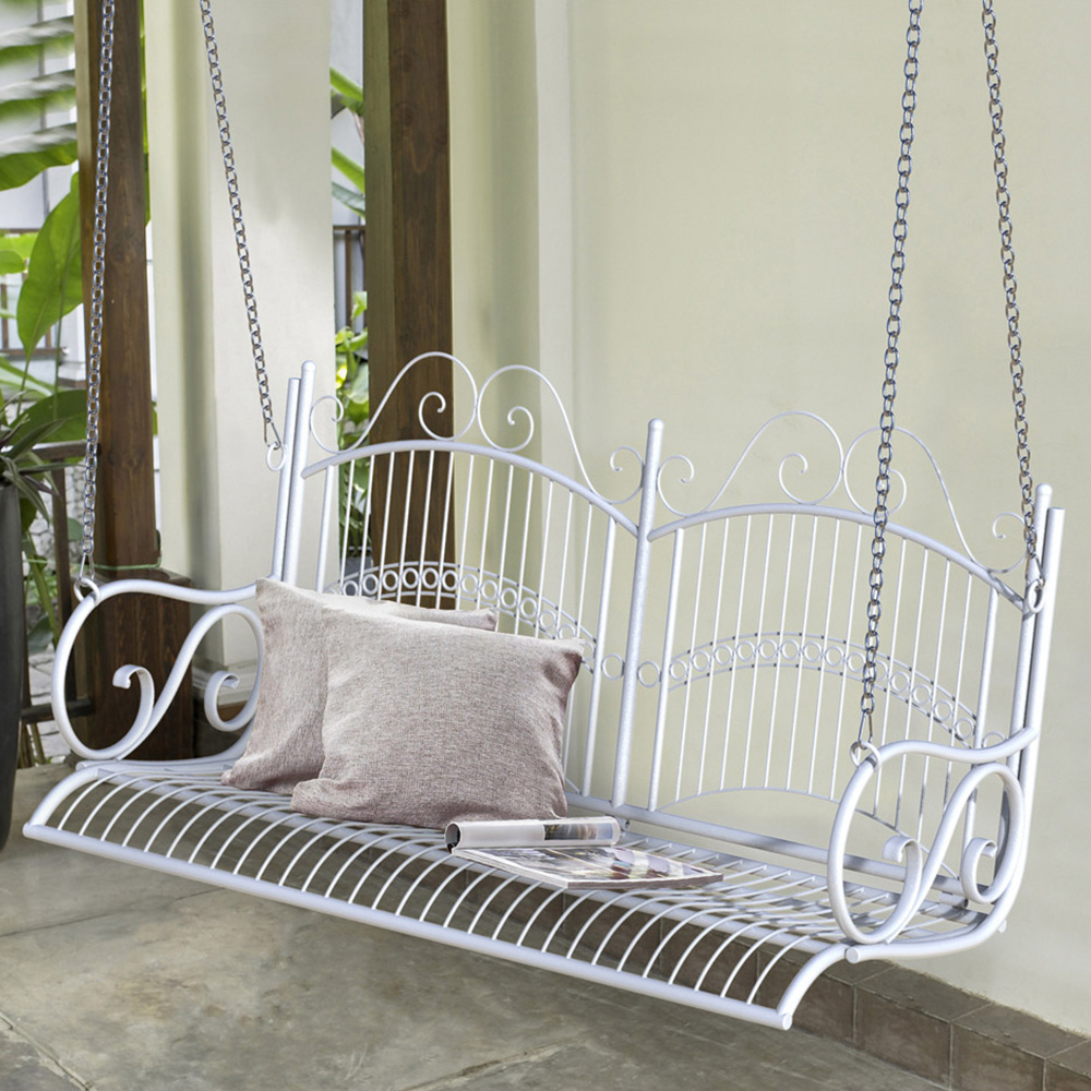 Outsunny 2 Seater White Metal Swing Chair Image 1