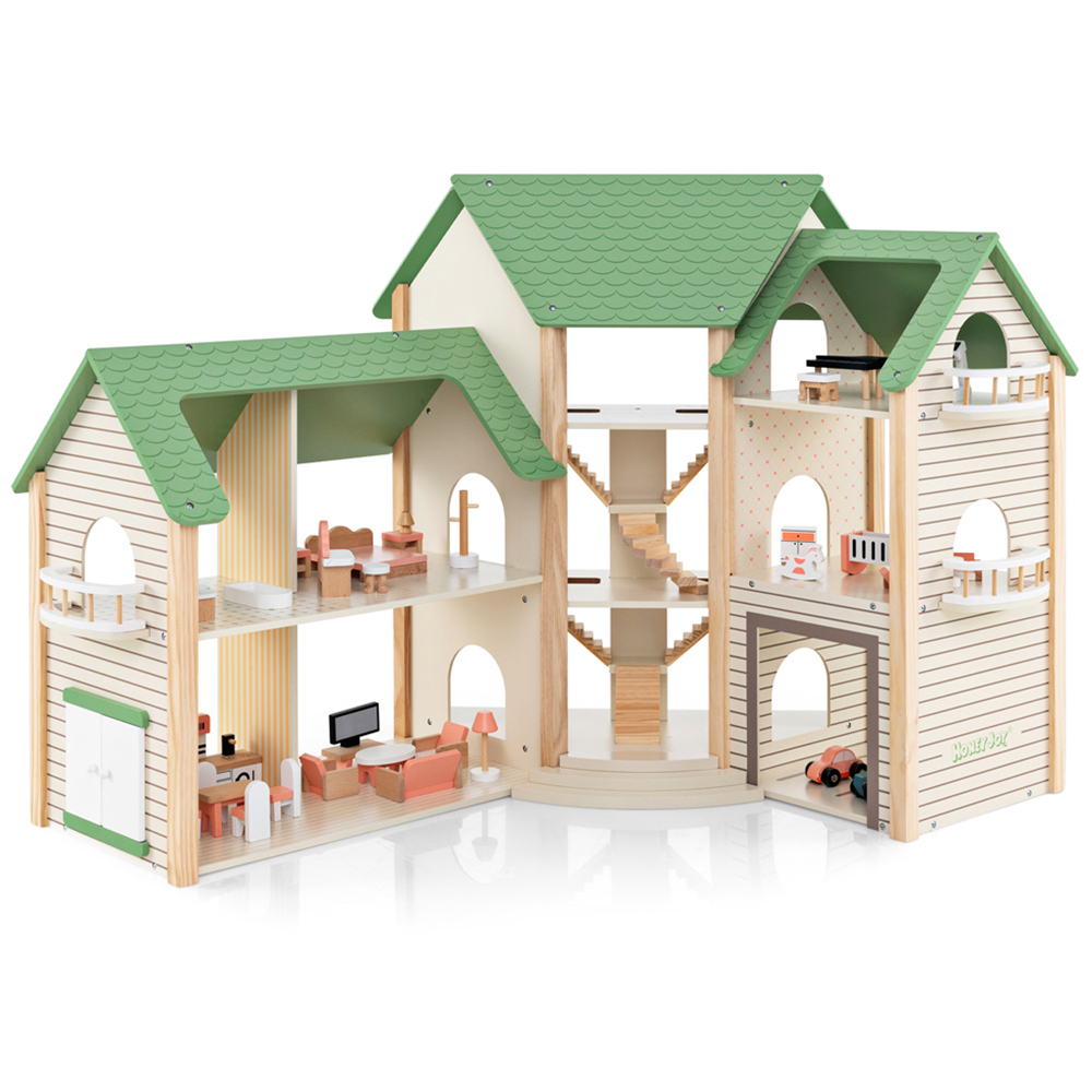 Costway 36 Piece Green Wooden Dollhouse Set Image 1