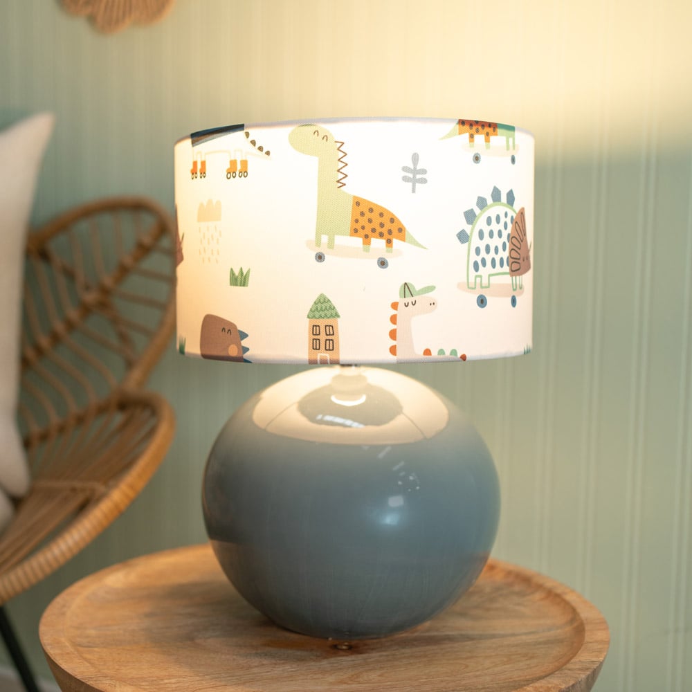 ValueLights Bosco Eucalyptus Teal Cartoon Dino Shade Ceramic LED Table Lamp Image 2