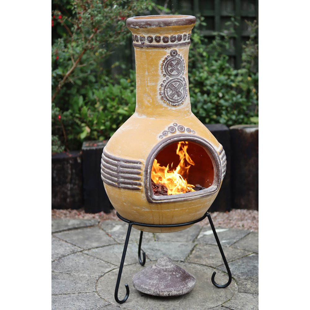 Gardeco Azteca Extra Large Yellow Mexican Chimenea with Stand and Lid Image 4
