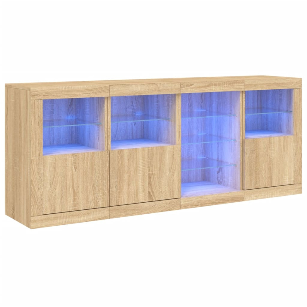 vidaXL 3 Door 4 Shelf Sonoma Oak Sideboard with LED Lights Image 2