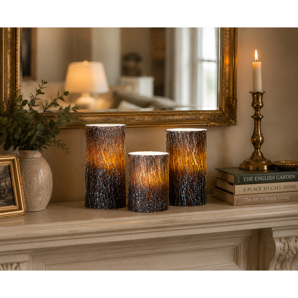 Avilo Bark Design Flameless LED Wax Candle 3 Piece Image 3