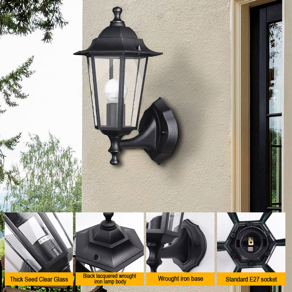 ExtraStar Black Metal Candle Bulb Lantern Garden Wall Light Image 3