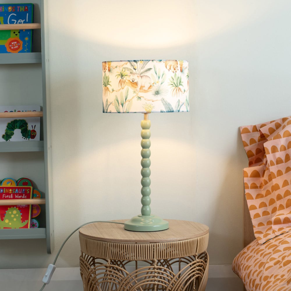 ValueLights Bobbins Fabric Tropical Sage Green LED Table Lamp Image 2