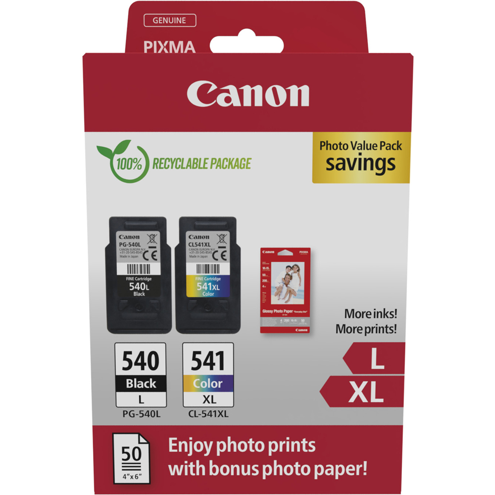 Canon PG-540L/CL-541XL Photo Value Pack Inkjet Cartridge Image