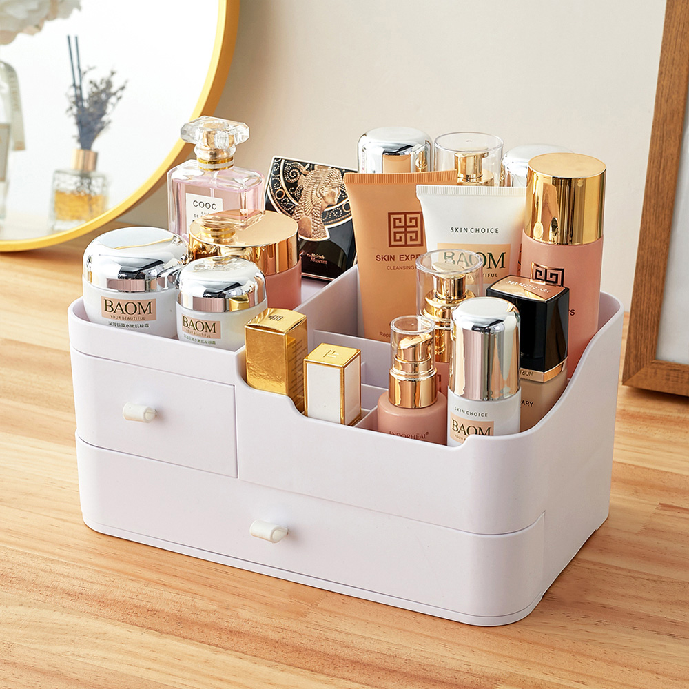 Living and Home 2 Drawer White Plastic Desktop Makeup Organiser Image 2
