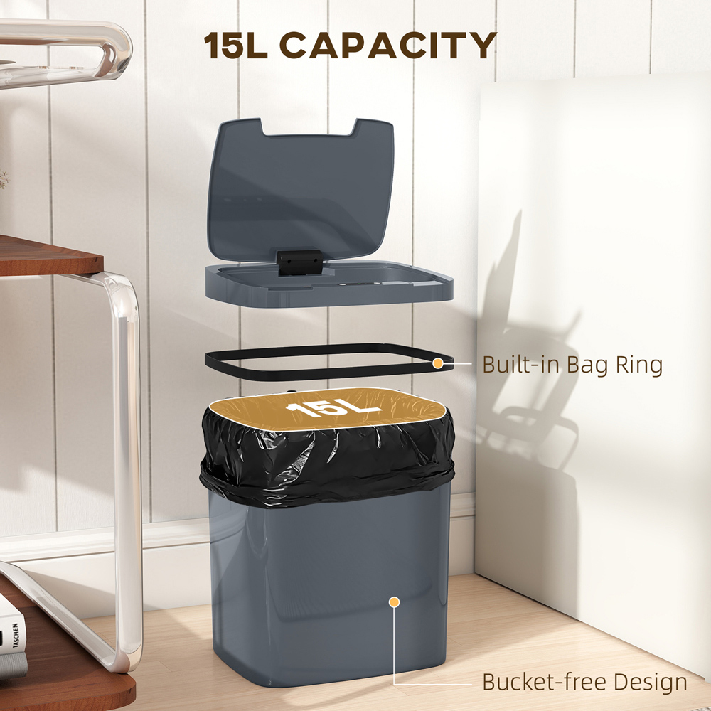 HOMCOM Grey Automatic Kitchen Sensor Bin 15L Image 6
