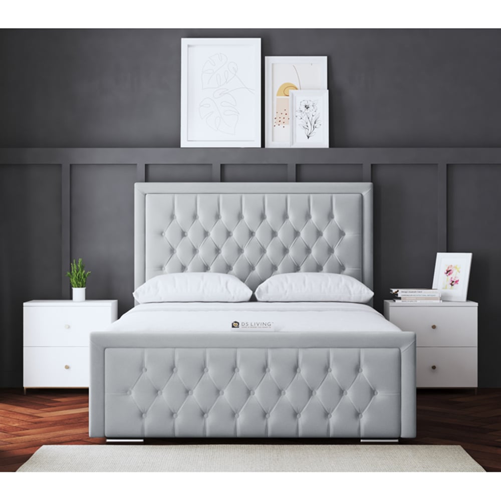DS Living Allegra King Size Silver Upholstered Bed Frame with Headboard Image 4