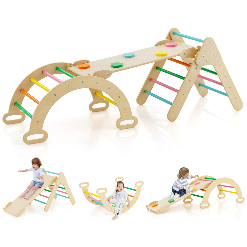 Costway Multicolour Triangle Climbing Toys with Arch Ramp Image 3