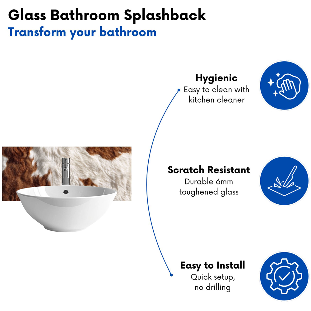 Warren Reed Designer Brown and White Cow Hide Print Bathroom Splashback 25 x 60cm Image 4