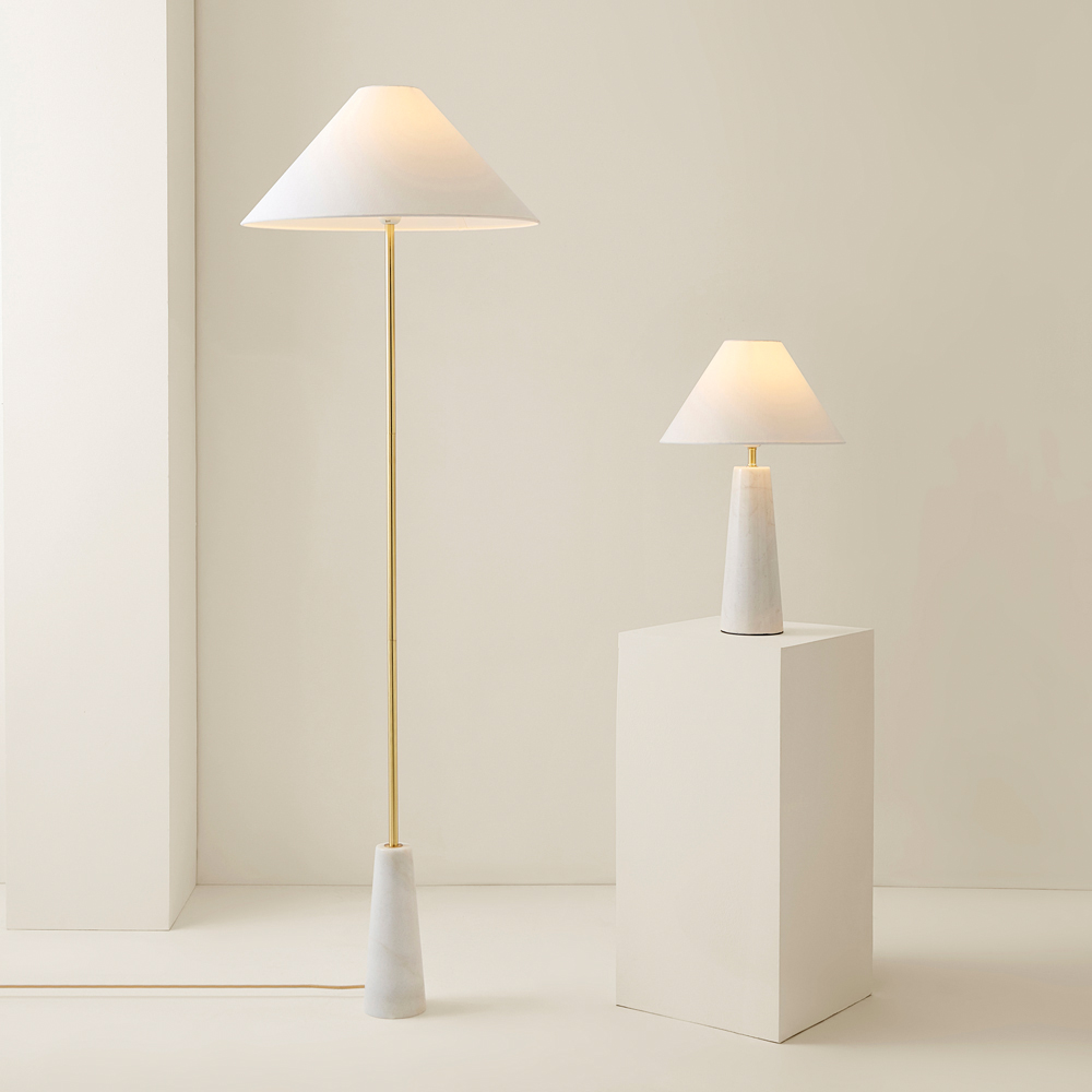 ValueLights Margot White Marble Taper Shade LED Table Lamp Image 6