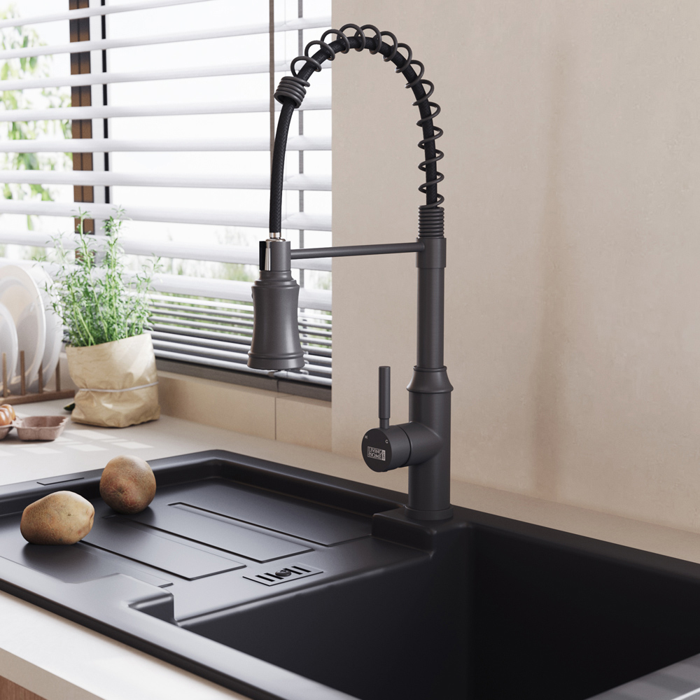 Living and Home Grey Single Handle Kitchen Faucet with Spring Spout Image 2