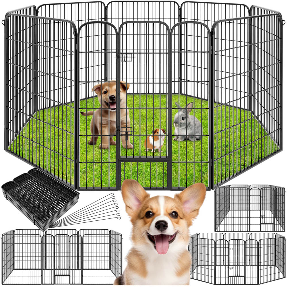 tectake 8 Panel Grey Dog Pen 100cm Image 2
