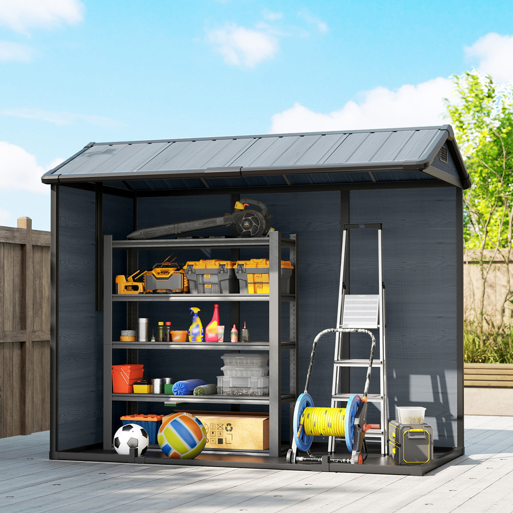 Outsunny 8 x 4ft Dark Grey Apex Garden Shed with Built-In Floor Image 5