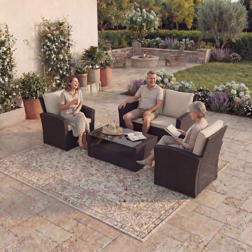 GARDEN VIDA Mylor 4 Seater Brown Rattan Lounge Set Image 3