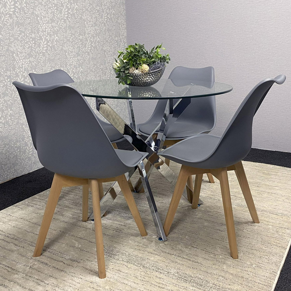 Kosy Koala Maya Tulip 4 Seater Round Glass Dining Set Grey Image 1